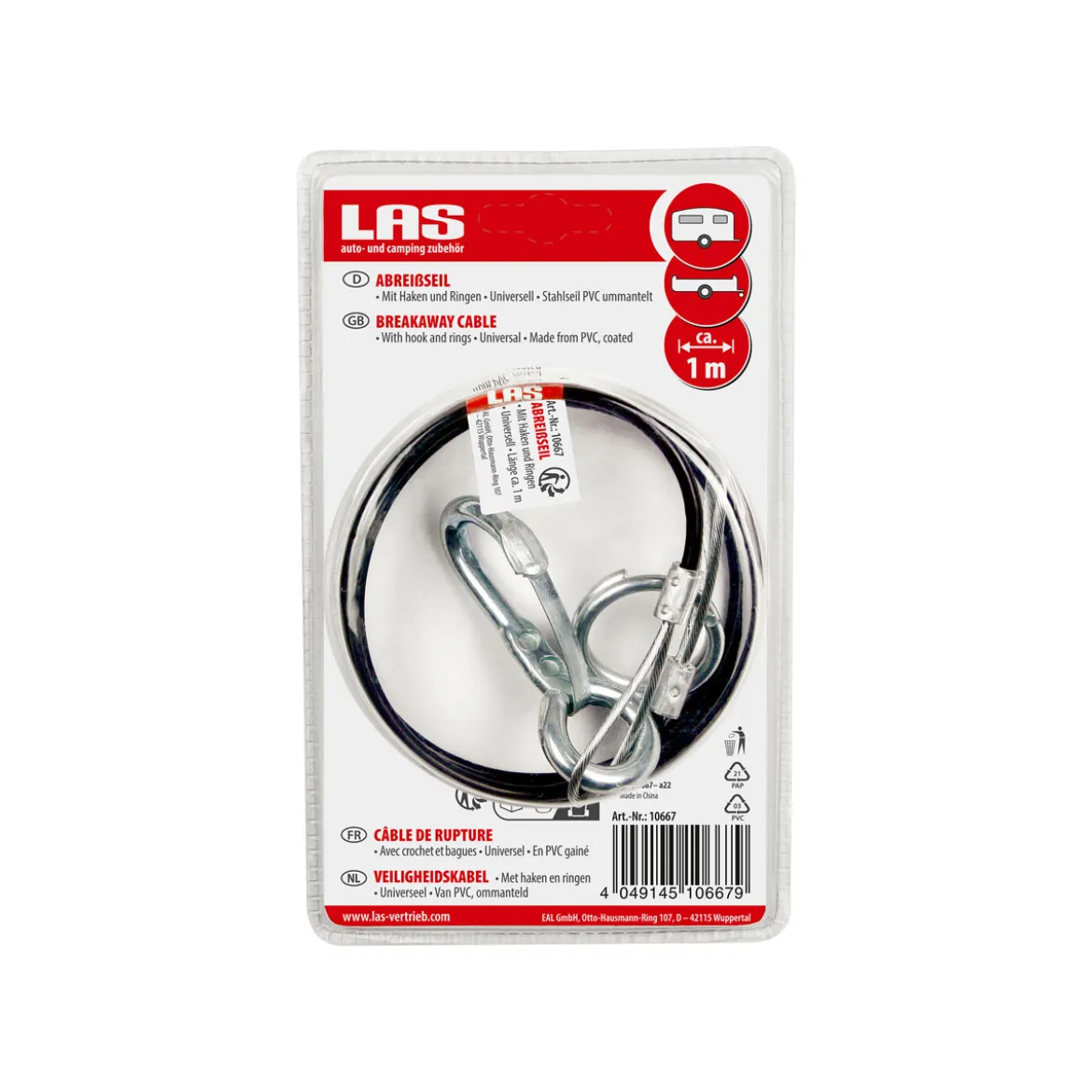 Abreissseil mit Haken und Ringen 1000 mm
