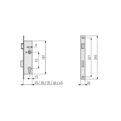Abus Einsteckschloss für Rohrrahmentüren 24 x 245 mm käntig 409224