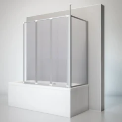 Badewannenaufsatz 3-teilig mit Seiten-wand und Deckenstütze 1288x1400mm T750mm