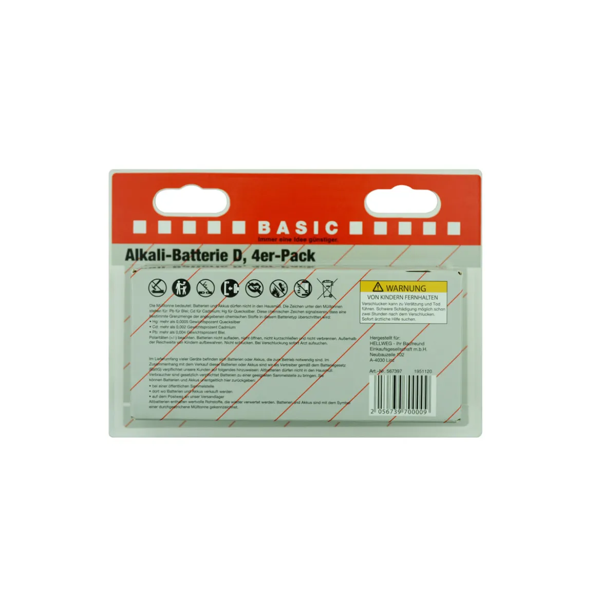Basic Alkaline-D-Batterie 1,5V 4 Stück