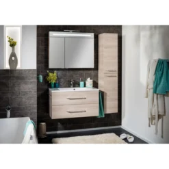 B.Clever WBU 90cm inkl.Gussmarmor-BeckenAuzuege m. SoftClose, Alska Esche