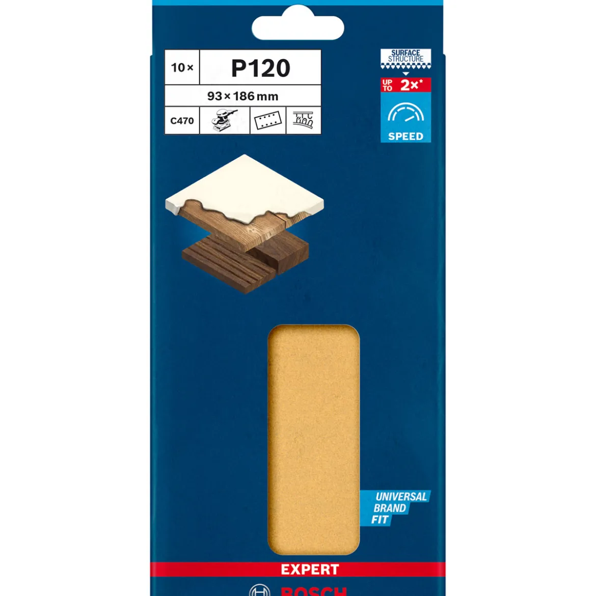 Bosch ProfessionalExpert C470 Schleifpapier mit 8 Löchern für Schwingschleifer 93 x 186 mm G 120 10- teilig