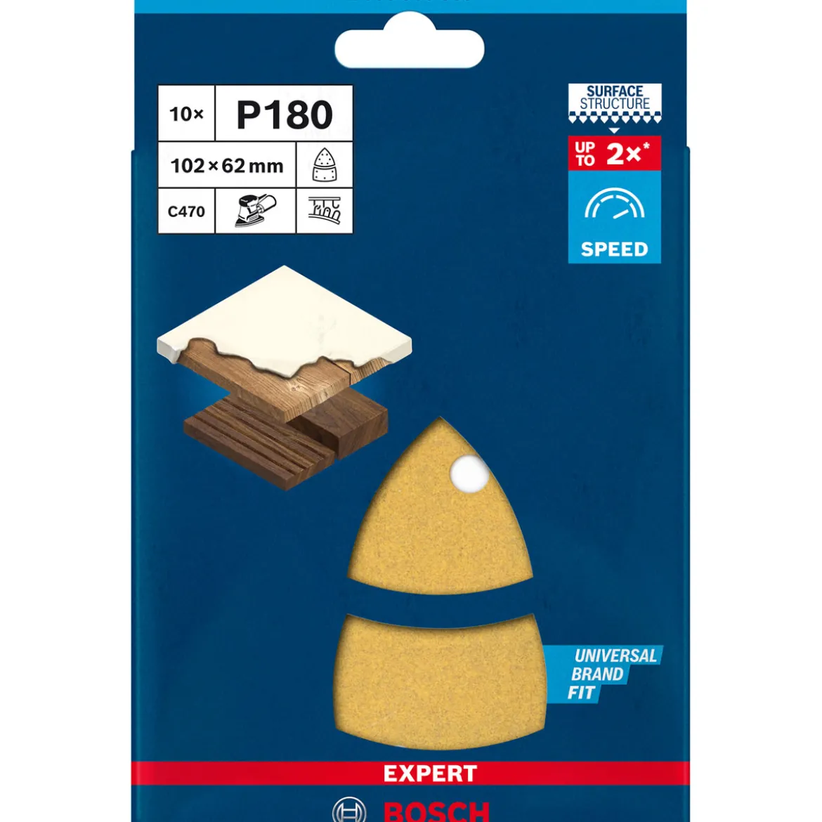 Bosch ProfessionalExpert C470 Schleifpapier mit 11 Löchern für Multischleifer 102 x 62 mm 93 mm G 180 10- teilig