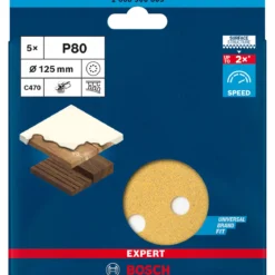 Bosch ProfessionalExpert C470 Schleifpapier mit 8 Löchern für Exzenterschleifer 125 mm G 80 5- teilig