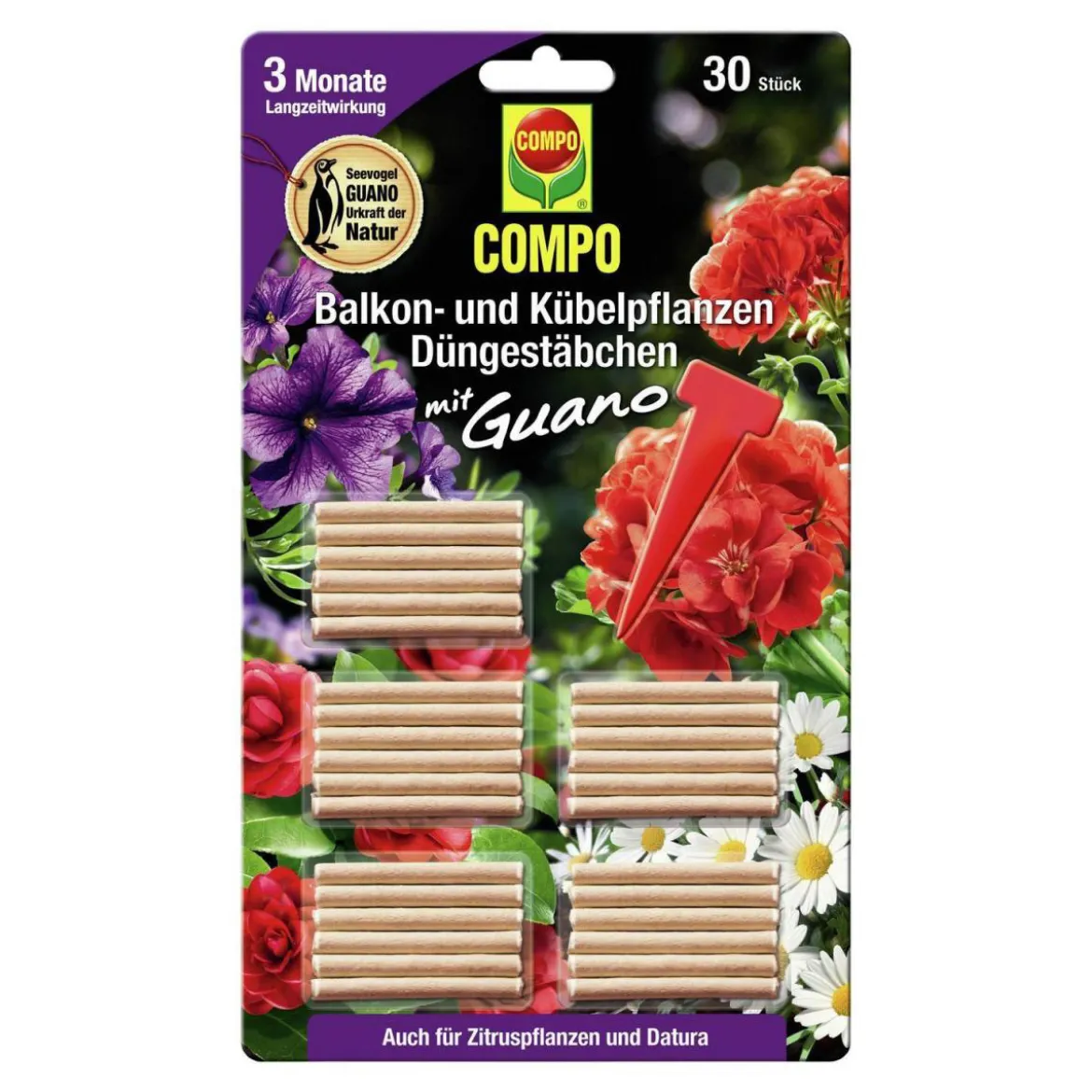 Compo Balkon- und Kübelpflanzen Düngestäbchen mit GUANO 30 Stäbchen