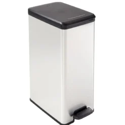 Curver Mülleimer DECO Bin SLIM 40L mit Pedal schwarz silber metallic