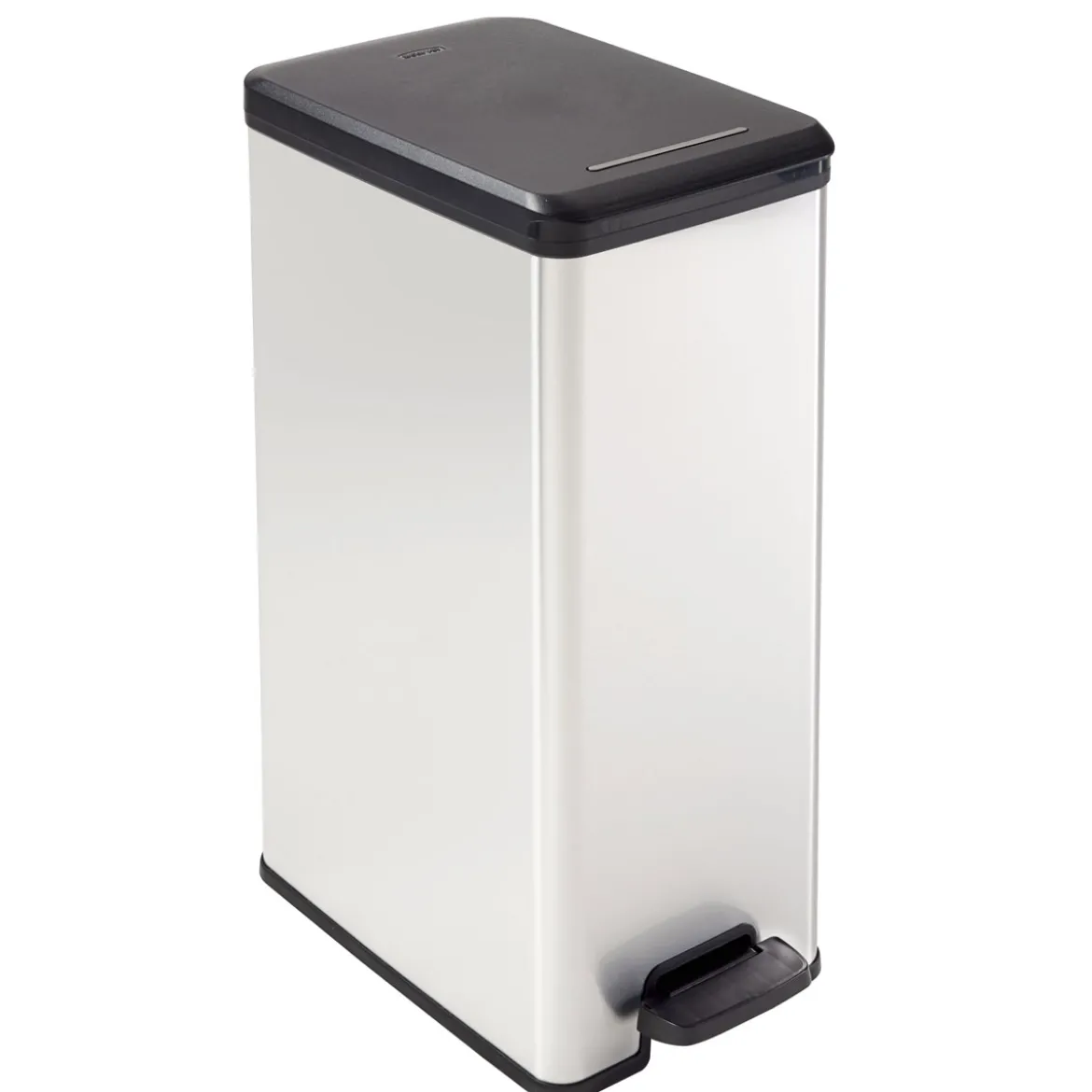 Curver Mülleimer DECO Bin SLIM 40L mit Pedal schwarz silber metallic