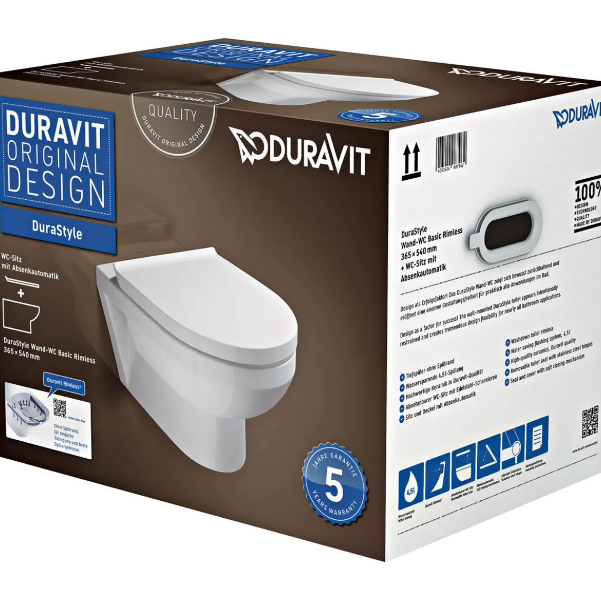 Duravit Spülrandloses Wand-WC-Set DuraStyle Basic Rimless