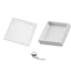 Duschwanne quadratisch 90x90/3 weissKomplettset mit Traeger u. Ablaufgarnit.