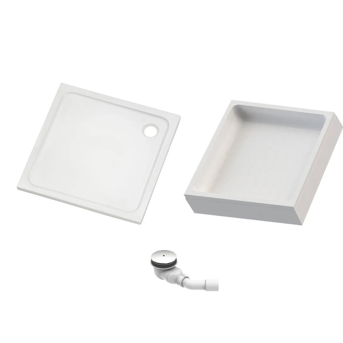Duschwanne quadratisch 90x90/3 weissKomplettset mit Traeger u. Ablaufgarnit.