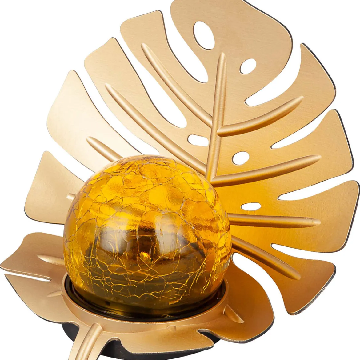 Flector Solar-Dekoleuchte Golden Monstera inkl Glaskugel in Bruchoptik gold