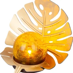 Flector Solar-Dekoleuchte Golden Monstera inkl Glaskugel in Bruchoptik gold