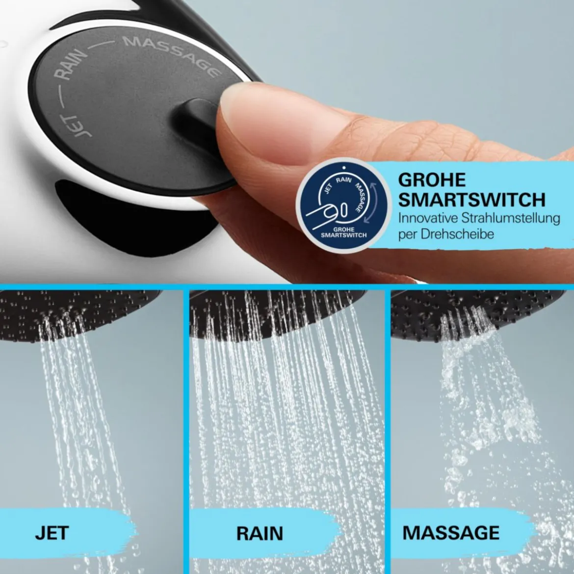 Grohe Brausestangenset Vitalio Comfort 110 3 Strahlarten (Rain, Jet, Massage)