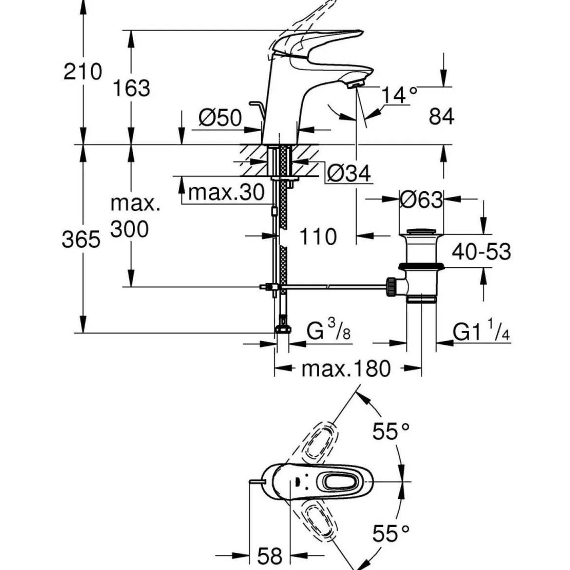 Grohe Einhand-Waschtischbatterie Eurostyle S-Size Hebel offen chrom