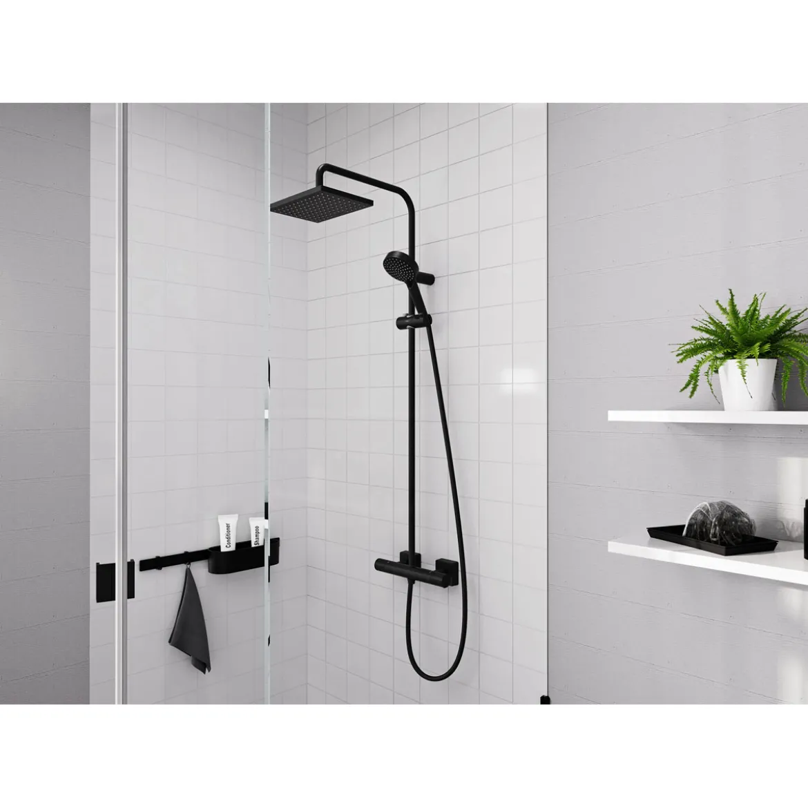 Hansgrohe Duschsystem Vernis Shape mit Thermostat mattschwarz