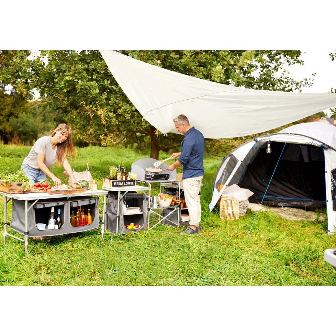 Haveson Camping-Tisch mit Ablagefächern