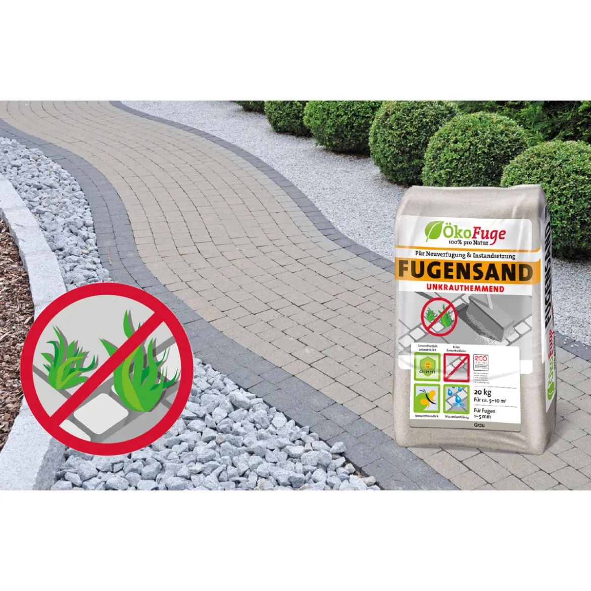 ÖkoFuge Fugensand 1-5 mm Grau Unkrauthemmend 20 kg