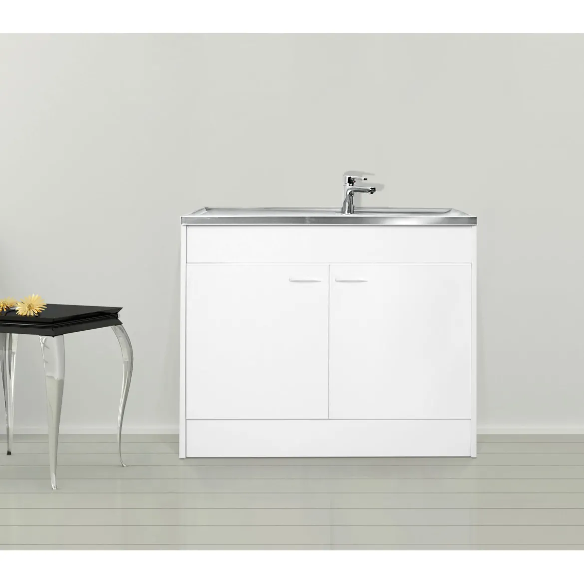 Kompl. Spuele 100x50cm weiss Drehtuer