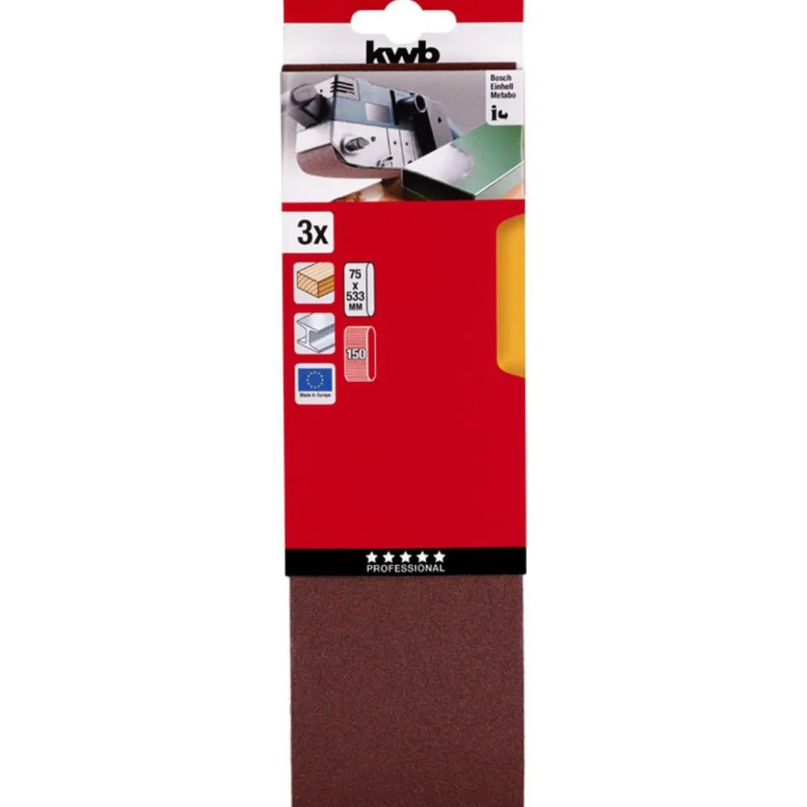 kwbSchleifbänder Holz und Metall 75 x 533 mm K150