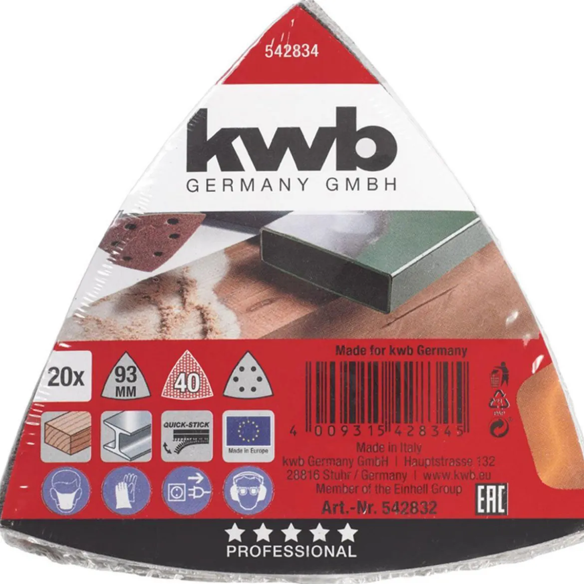 kwbSchleifdreiecke Quick Stick Holz und Metall 93 mm K40