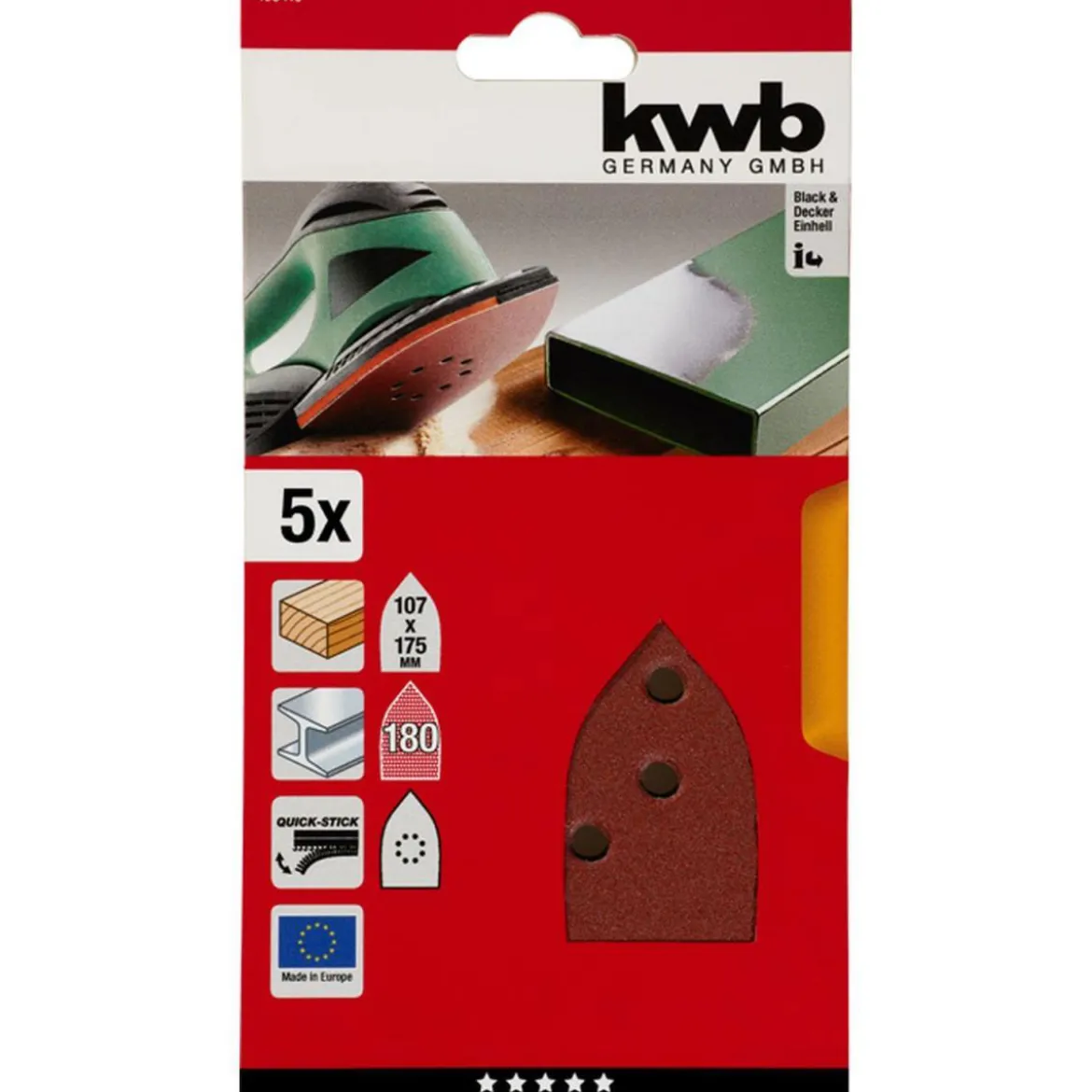 kwbSchleifdreiecke Quick Stick Holz und Metall 107 x 175 mm K180