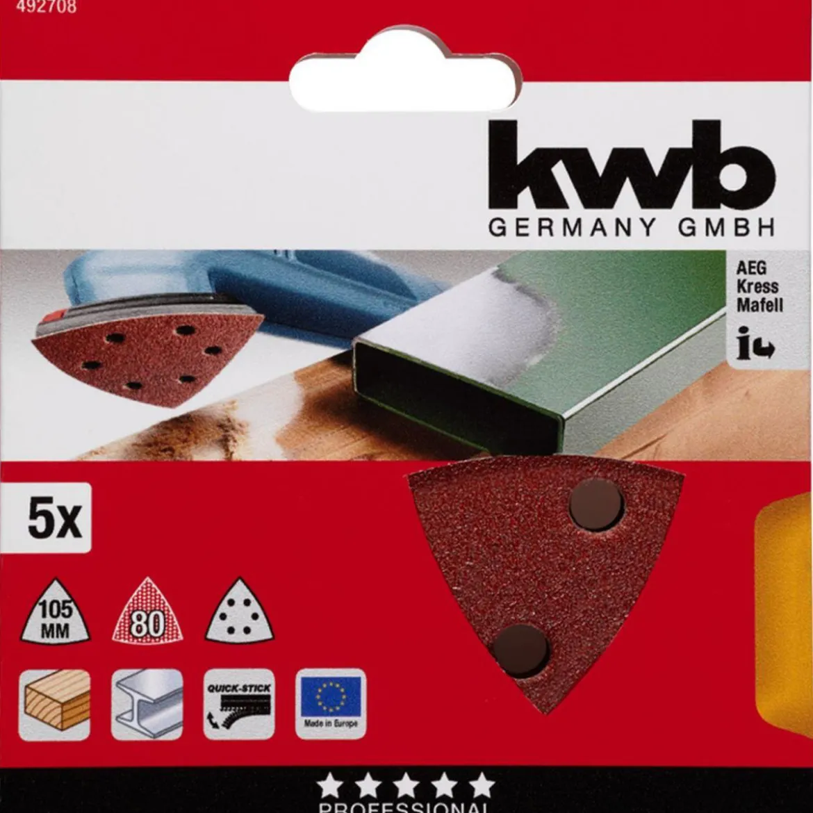 kwbSchleifdreiecke Quick Stick Holz und Metall 105 mm K80