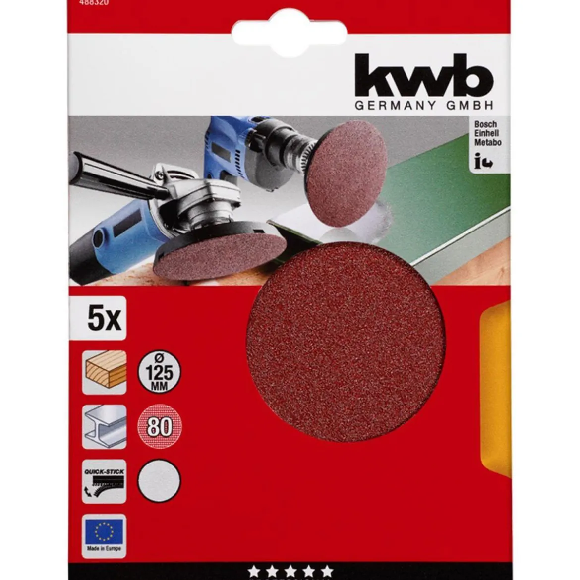 kwbSchleifscheiben Quick-Stick Holz und Metall Durchmesser 125 mm K80