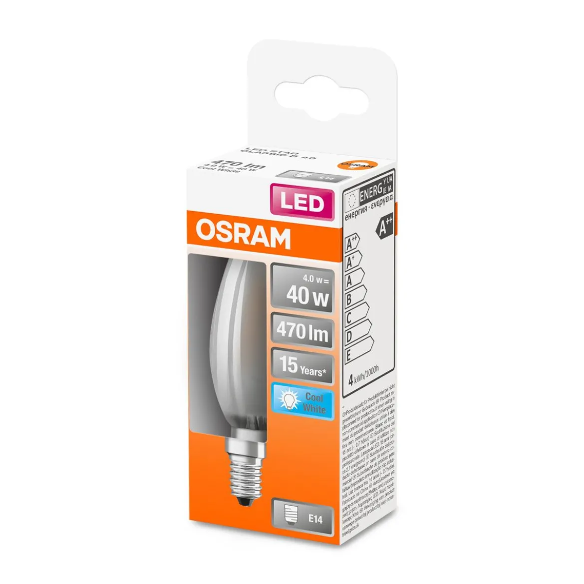 LED Kerze E14 470lm 4.000K 40 WErsatz kaltweiss Filament matt