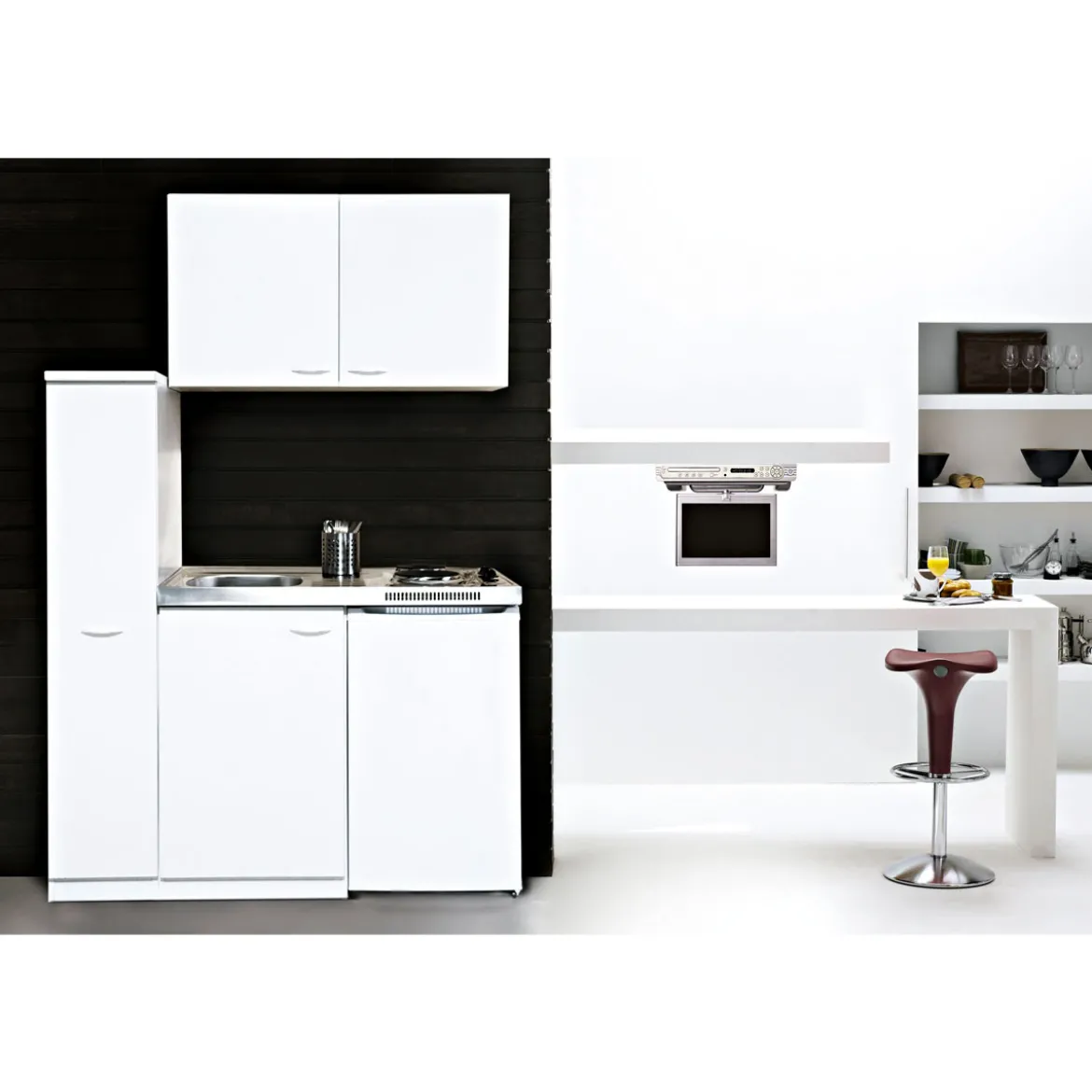 Minikueche weiss 100x60cm Pantry 100Smit Siebkorbventil respekta
