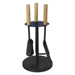 MyFireTool Kaminofenbesteck 3tlg., Farbe: Schwarz, Pulverbeschichtet, Holzgriffe