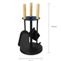 MyFireTool Kaminofenbesteck 3tlg., Farbe: Schwarz, Pulverbeschichtet, Holzgriffe
