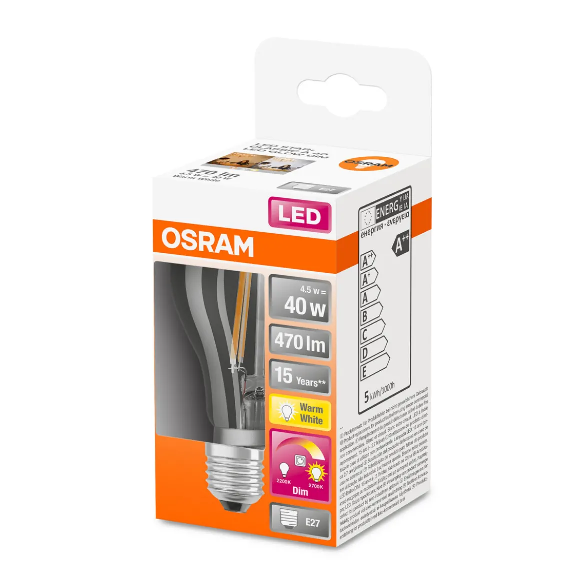 Osram LED-Leuchtmittel E27 warmweiß 40W dimmbar