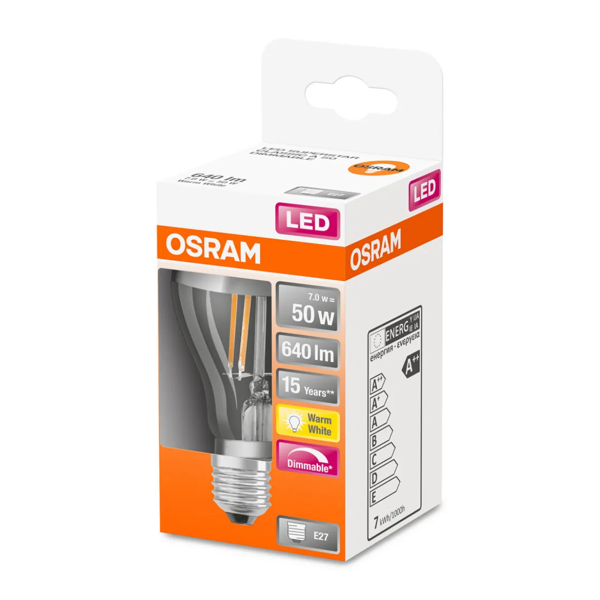 Osram LED-Leuchtmittel-Glühbirne silber E27 warmweiß dimmbar
