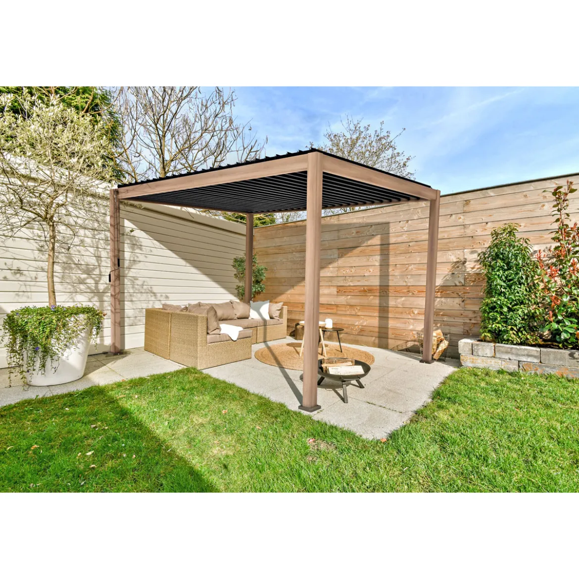 Pergola 111 Deluxe Dark Oak Holzoptik 300 x 250 x 600 cm