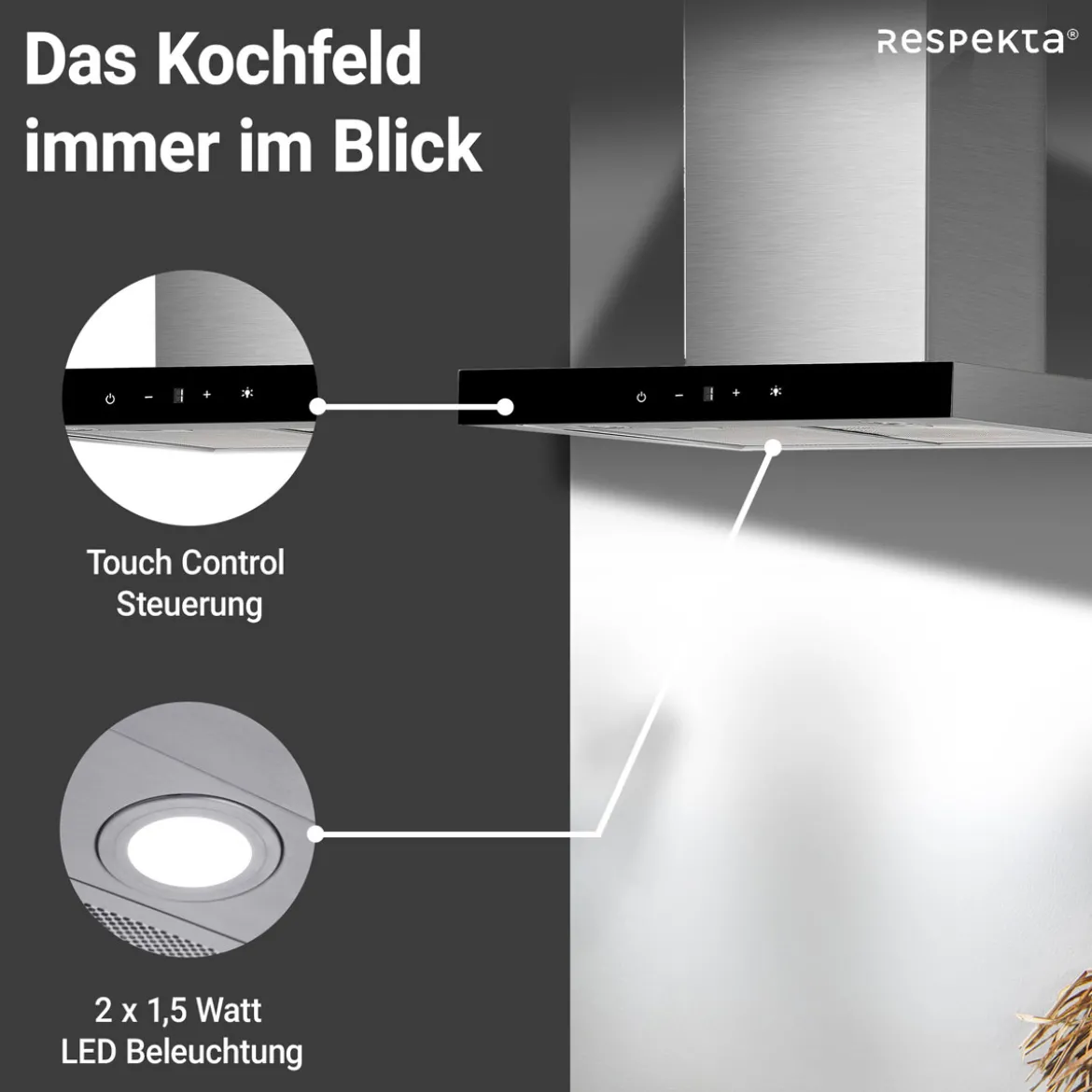 respekta Haube Edelstahl 60cm EEK A++9 Leistungsstufen LED-Beleuchtung