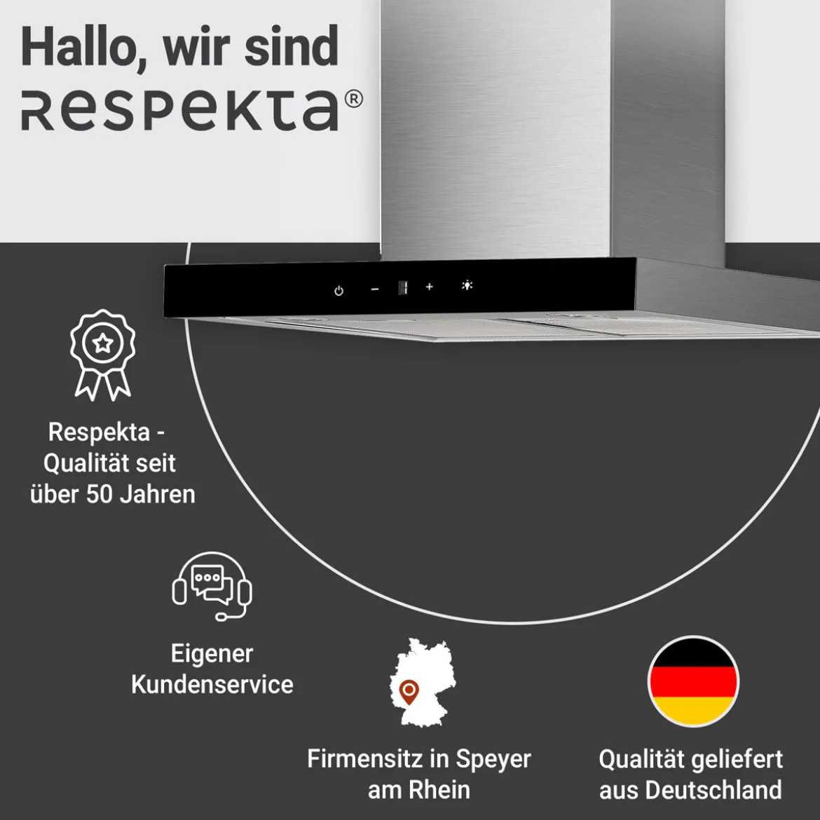 respekta Haube Edelstahl 60cm EEK A++9 Leistungsstufen LED-Beleuchtung