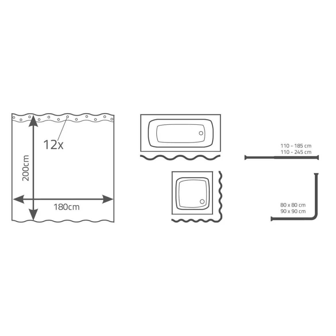 RidderDuschvorhang Classique Folie 180 x 200 cm