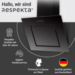 Schraeghaube 60 cm Glas EEK B schwarzmit Glasschirm LED Beleuchtung Druckkast