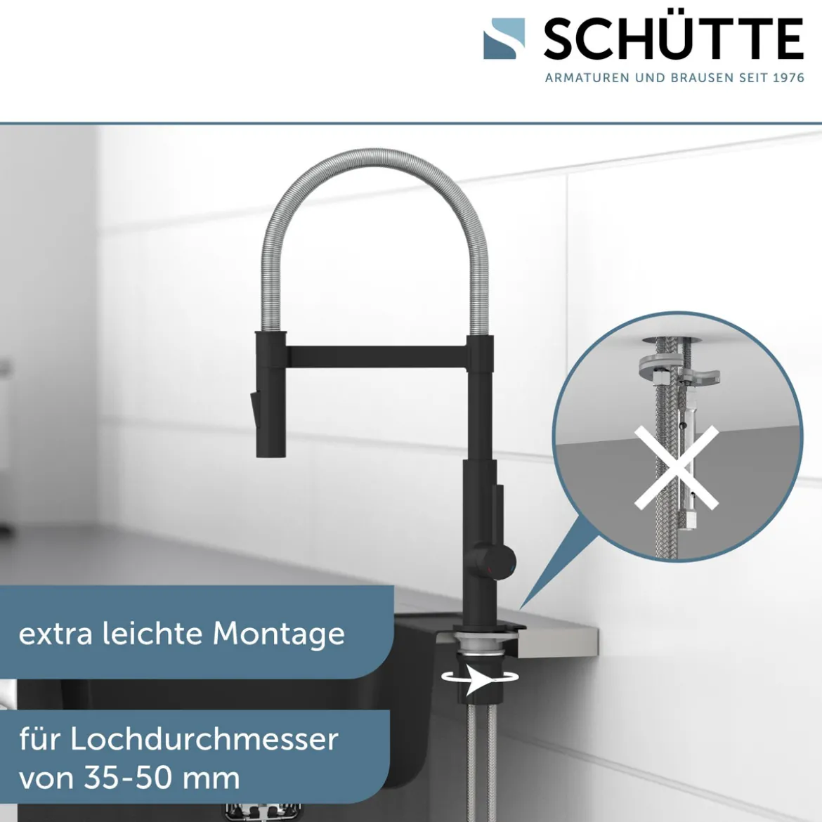 Schütte Spültischarmatur Miami schwarz matt Hochdruck ausziehbar
