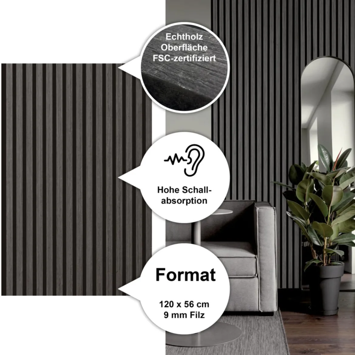 Sonido Elements Akustikpaneel Black oak1200x560x18mm FSC