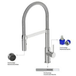 SP-Armatur ALUNA mit Geschirrbrause,schwenkbar, Keramikkar., Edelstahl-Optik