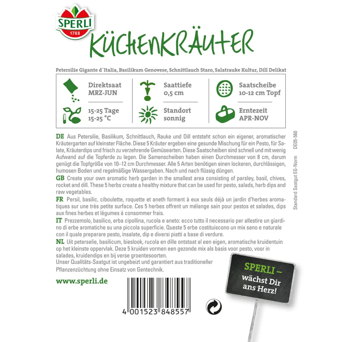 Sperli Küchenkräuter-Kombination 5 Saatscheiben