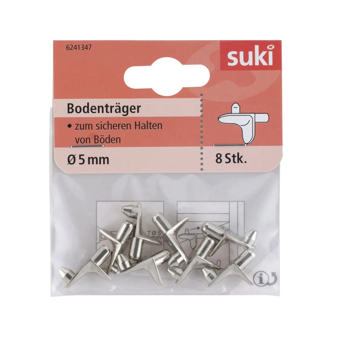 Suki Bodenträger Stahl Durchmesser 0,5 x 0,8 cm vernickelt 8 Stück