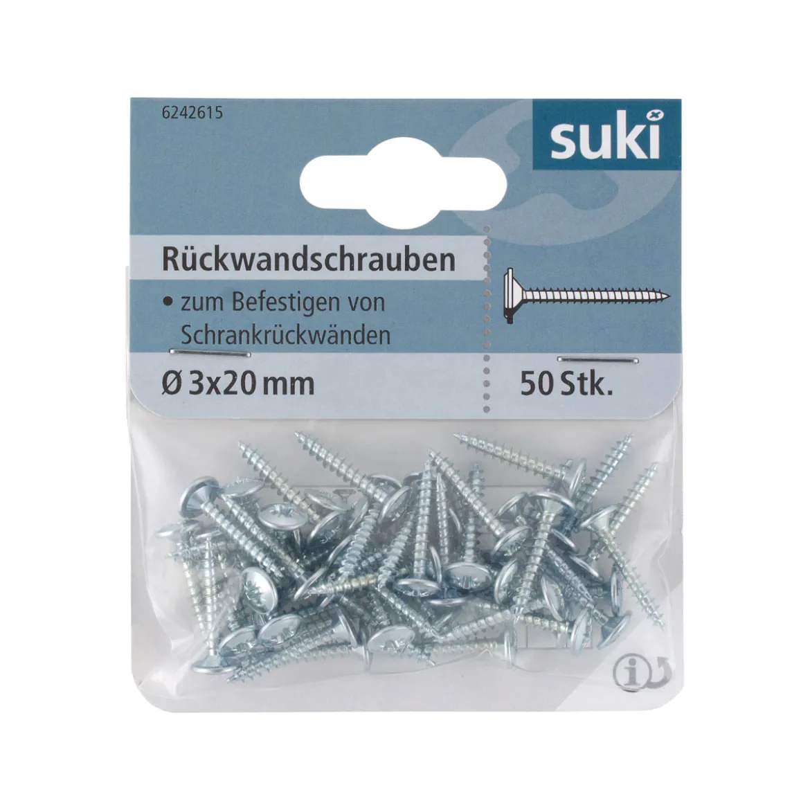 Suki Rückwandschraube Senkkopf Kreutzschlitz 3 x 20 mm 50 Stück