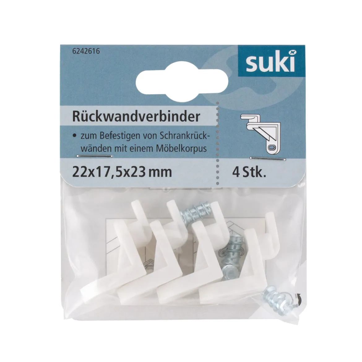 Suki Rückwandverbinder Kunststoff 2,2 x 1,7 cm 4 Stück