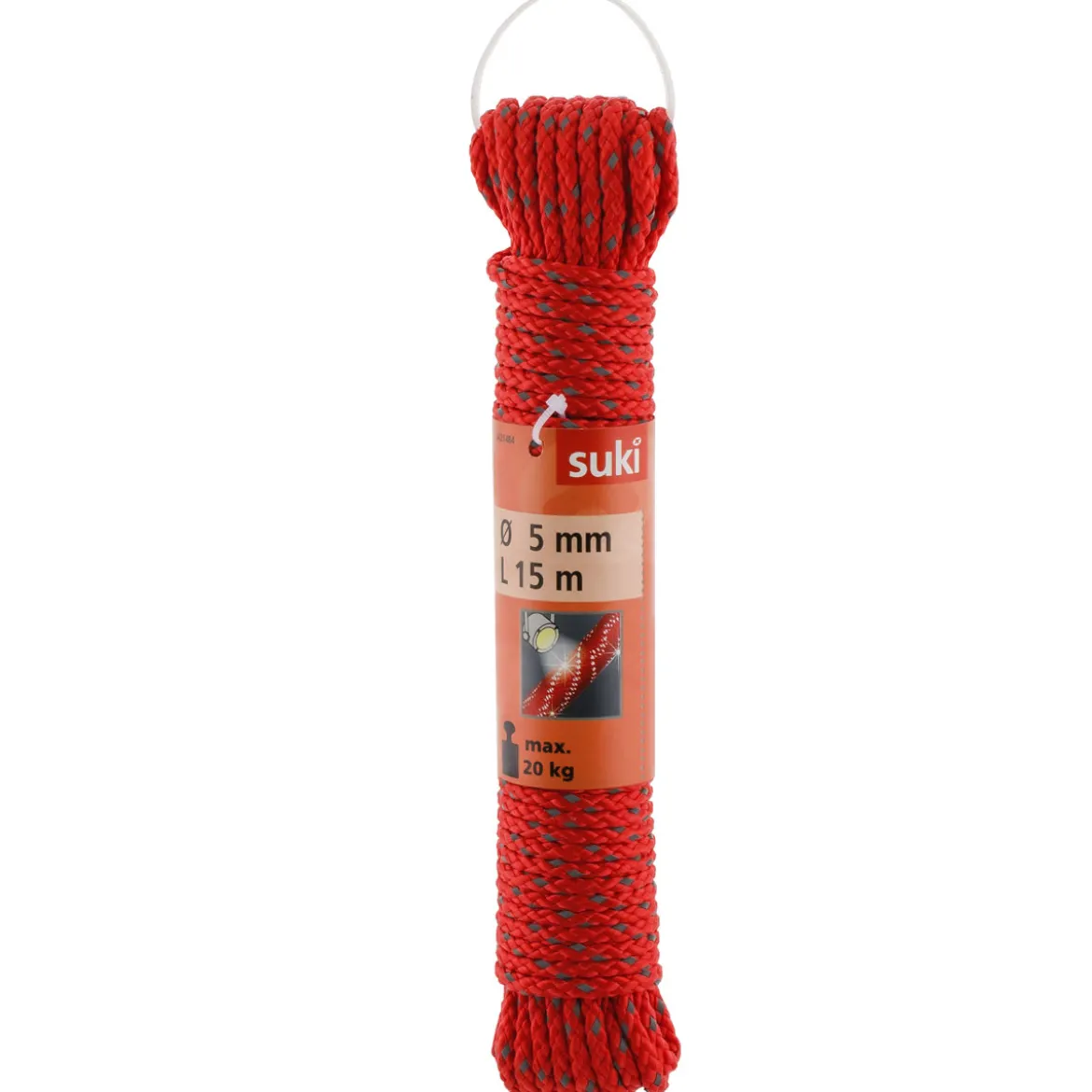 Suki Reflektorseil geflochten PP 15m rot