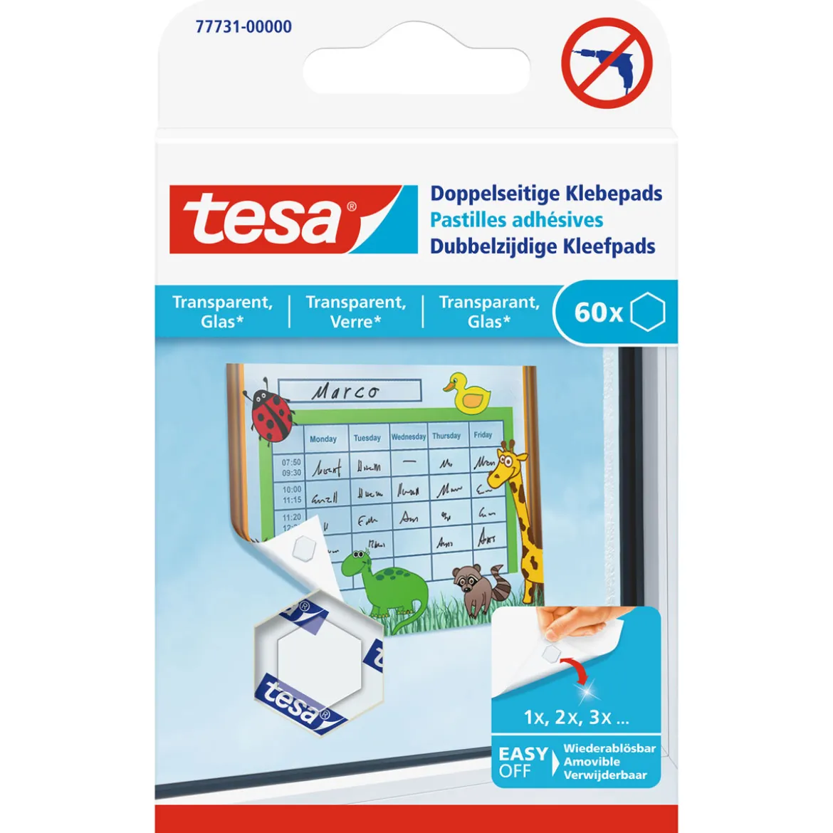 Tesa Doppelseitige Klebepads transparent 60 Stück