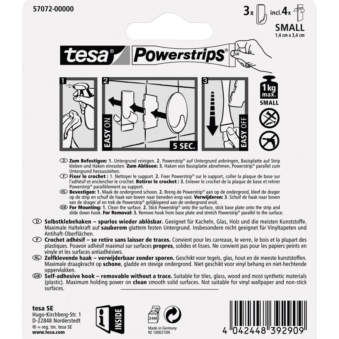 Tesa Haken Powerstrips Small Rechteckig weiß