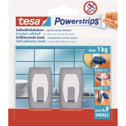 Tesa Haken Powertstripe Small Metallic 2 Haken und 4 Strips