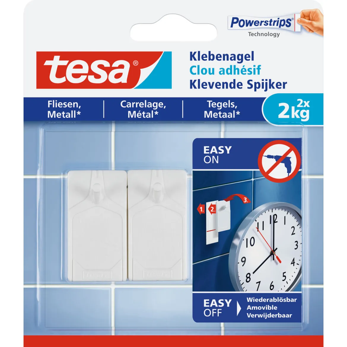 Tesa Klebenagel für Fliesen 2 Stück Traglast 2 x 2 Kg